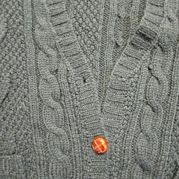 Vintage L.L. Bean Wool Cardigan Cable Knit Green Button Womens Small Sweater - Picture 5 of 12